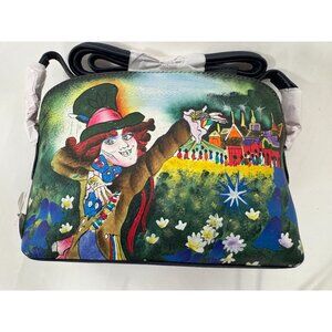 Sharif Colorful Leather Mad Hatter Artistic Shoulder Bag With Beaded Accents & S